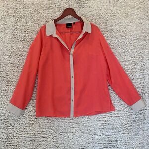 Trouvé Silk Long Sleeve Women‎ L Pink Grey 100% Silk Button Up